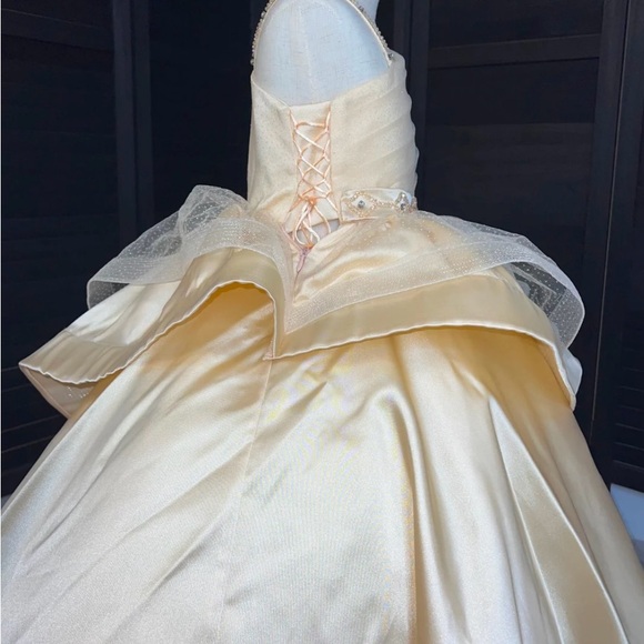 Gold Tiered Embellished One Shoulder Flower Girl Wedding Gown - Picture 2 of 6